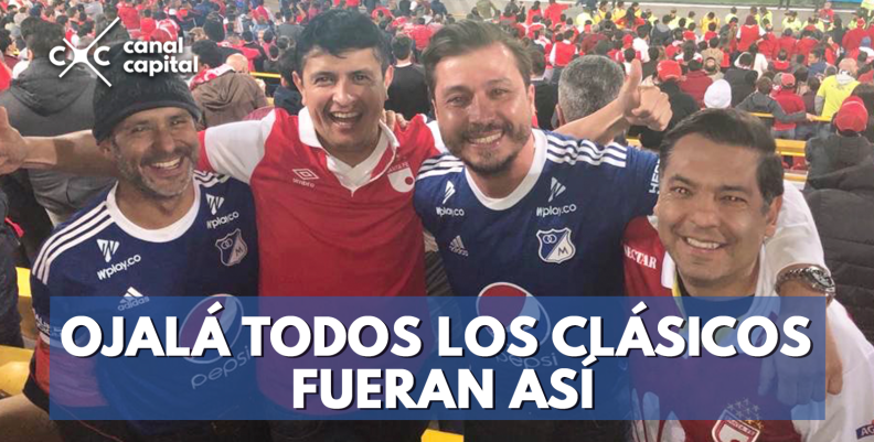 Hinchas de Santa Fe y Millonarios protagonizan conmovedora historia de tolerancia en El Campín Hinchas de Santa Fe y Millonarios protagonizan conmovedora historia de tolerancia en El Campín