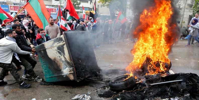 Protesters are seen near the U.S. embassy in Awkar, in Beirut Protesters are seen near the U.S. embassy in Awkar, in Beirut
