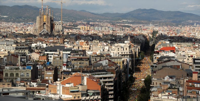 The Sagrada Familia cathedral is seen as thousands of people gather for a rally on Catalonia's national day 'La Diada' in Barcelona The Sagrada Familia cathedral is seen as thousands of people gather for a rally on Catalonia's national day 'La Diada' in Barcelona