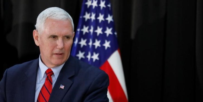 U.S. Vice President Mike Pence speaks during an Easter fellowship dinner at a military base in Seoul U.S. Vice President Mike Pence speaks during an Easter fellowship dinner at a military base in Seoul