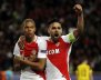 Monaco's Kylian Mbappe-Lottin celebrates scoring their first goal with Radamel Falcao
