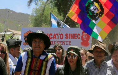 Bolivia's President Evo Morales arrives to La Higuera, where guerrilla leader Ernesto Che Guevara was executed, for an event to commemorate Che Guevara's 50th death anniversary, La Higuera