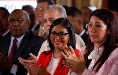 Former foreign minister Delcy Rodriguez, who has been sworn in as President of the National Constituent Assembly, attends the first session of the assembly at Palacio Federal Legislativo in Caracas