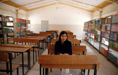Nobel laureate Malala Yousafzai speaks during an exclusive interview with Reuters in Maiduguri, Nigeria