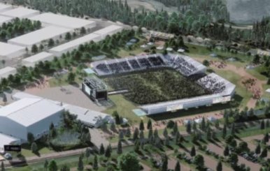 Ilustración de un estadio en medio de la naturaleza