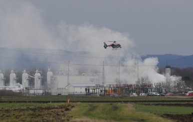 Smoke rises from Austria's largest natural gas import and distribution station after a gas explosion in Baumgarten
